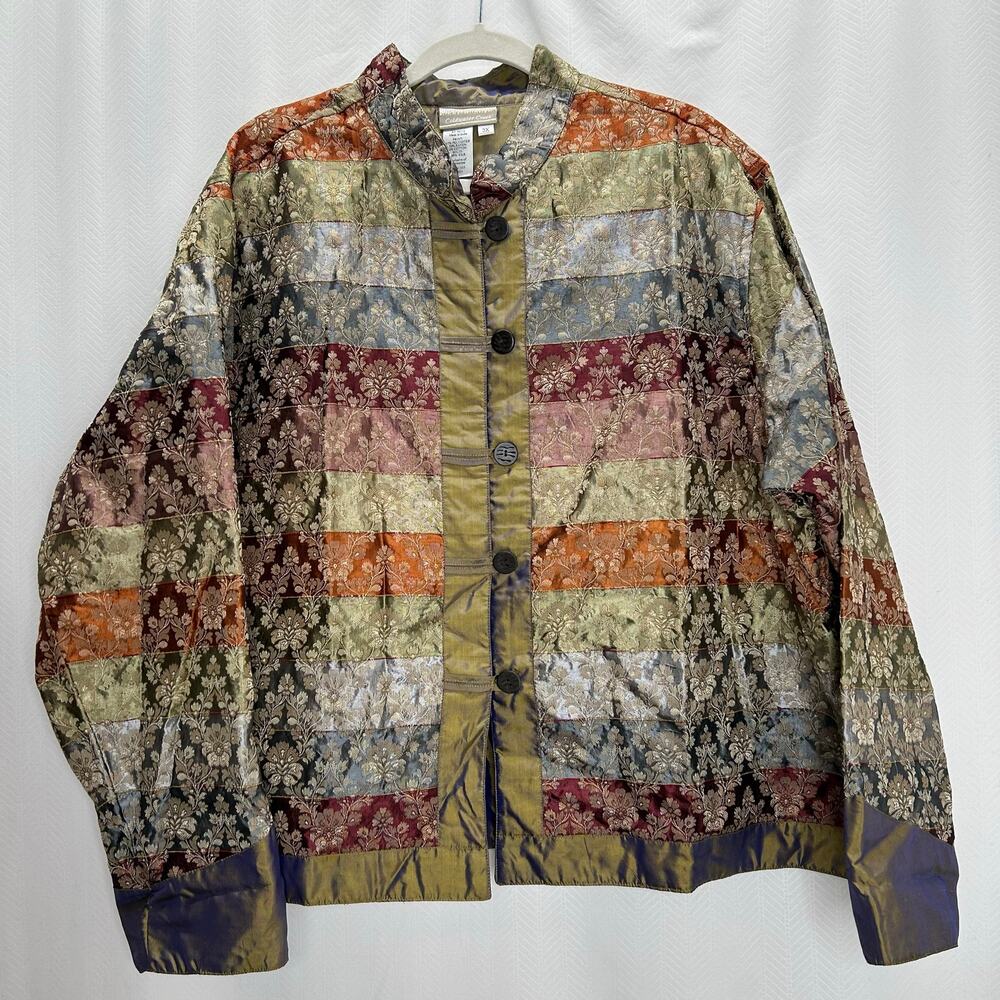 Coldwater Creek silk shimmer Asian jacket striped tapestry 3X art to wear coat
